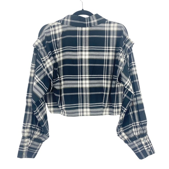 NWT Zara Cropped Plaid Flannel Shirt Crop Top Oversized Button Up Long Sleeve L - Picture 9 of 13